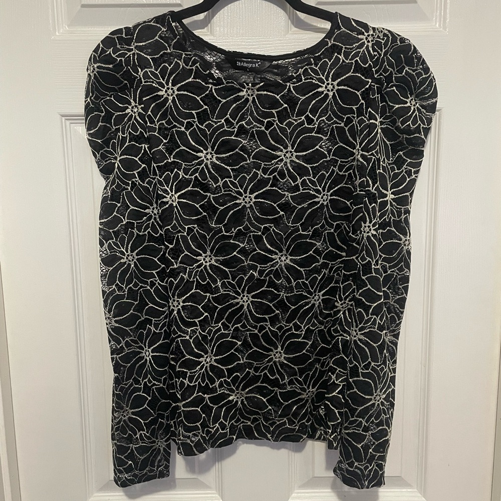 🌟5/$15🌟 Allegra K Mesh Black and White Floral Blouse